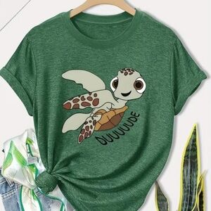Disney Inspired Green Graphic T-Shirt with Squirt From Finding Nemo Size LG